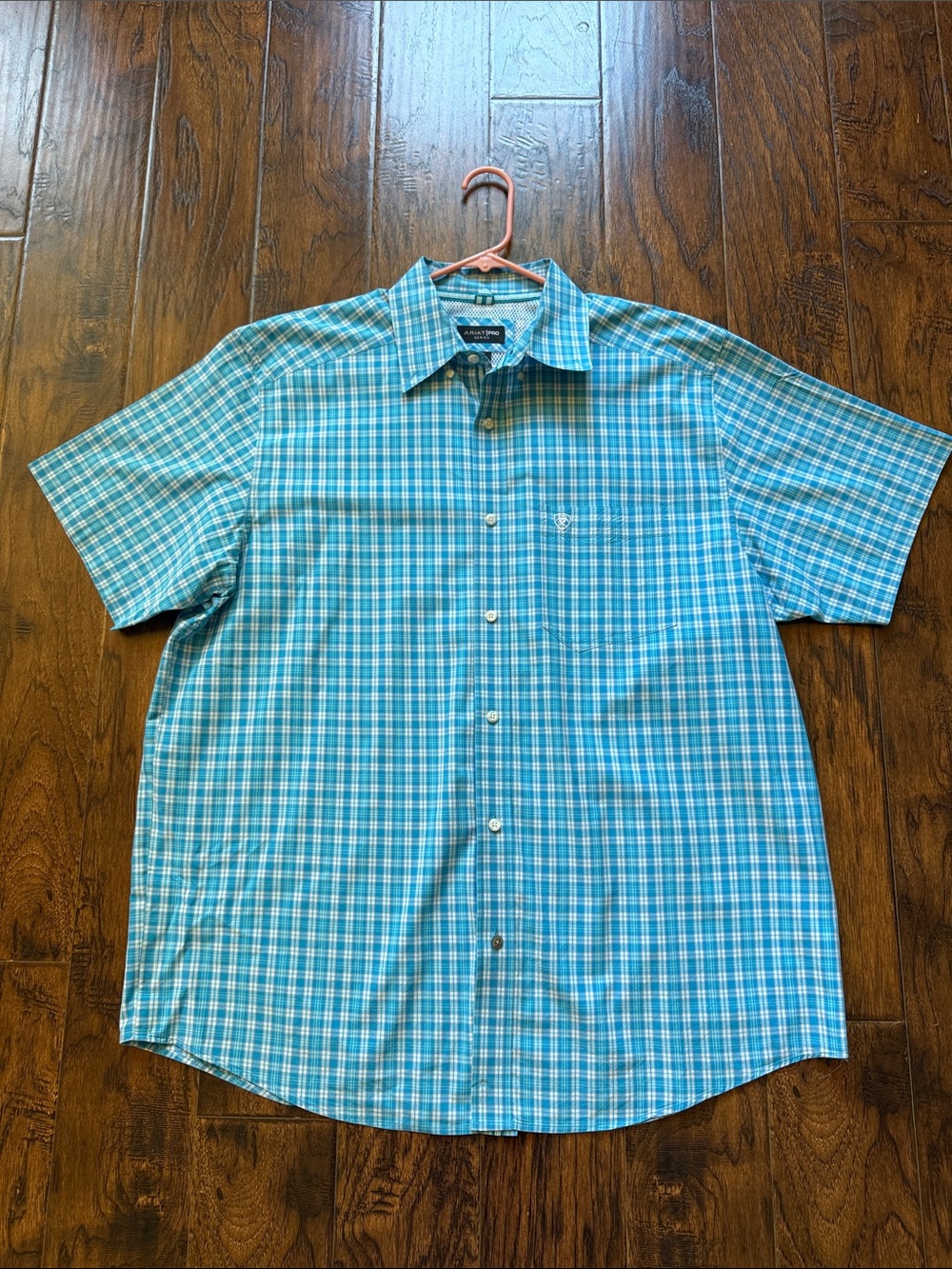 Ariat Pro Men’s Turquoise Short Sleeve Button Down shirt, size XL
